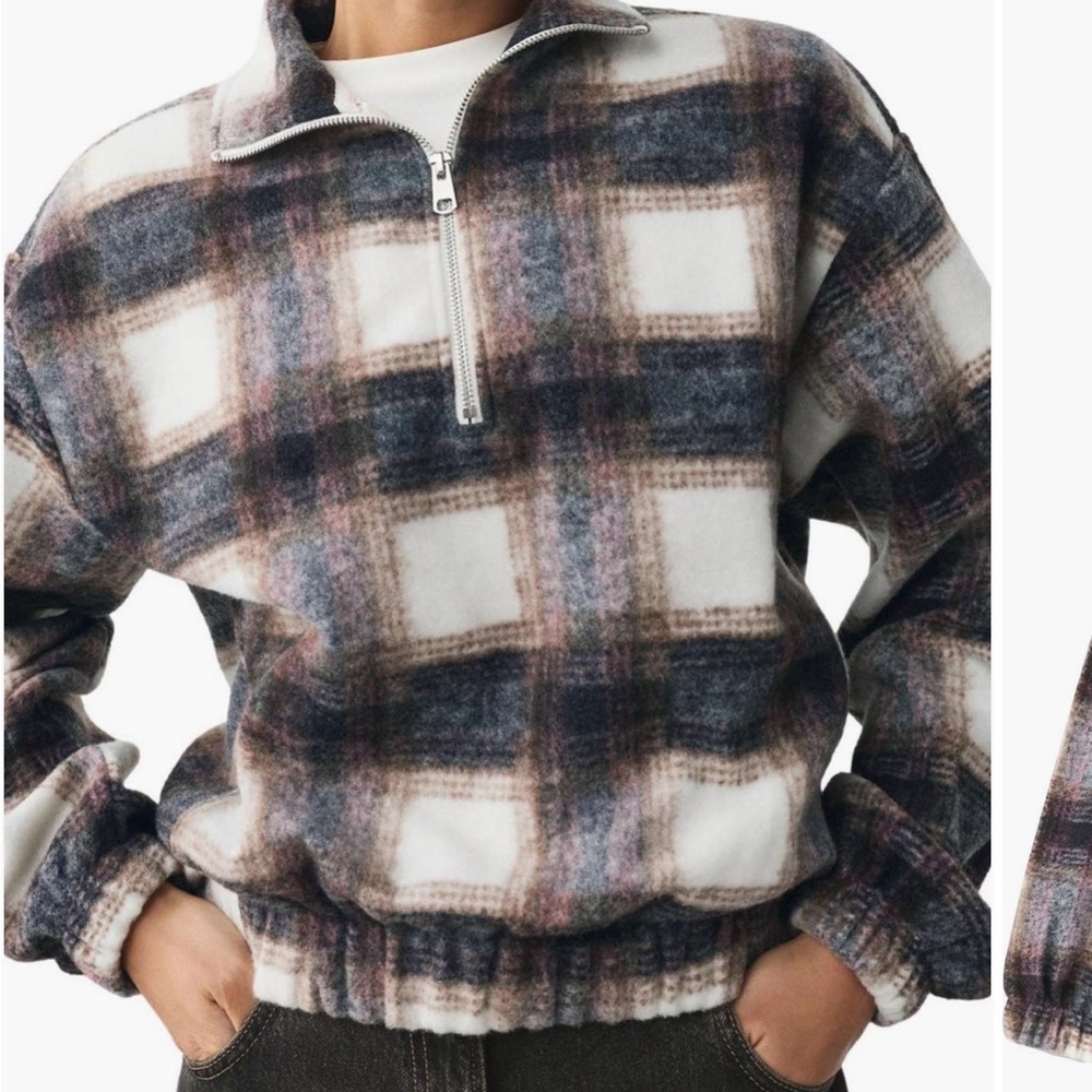 Next Plaid Half-Zip Sweatshirt - Blue and Cream